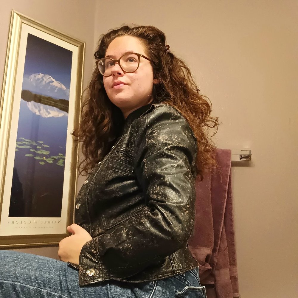 Acid Wash Pattern Harley Davidson Leather Biker Jacket